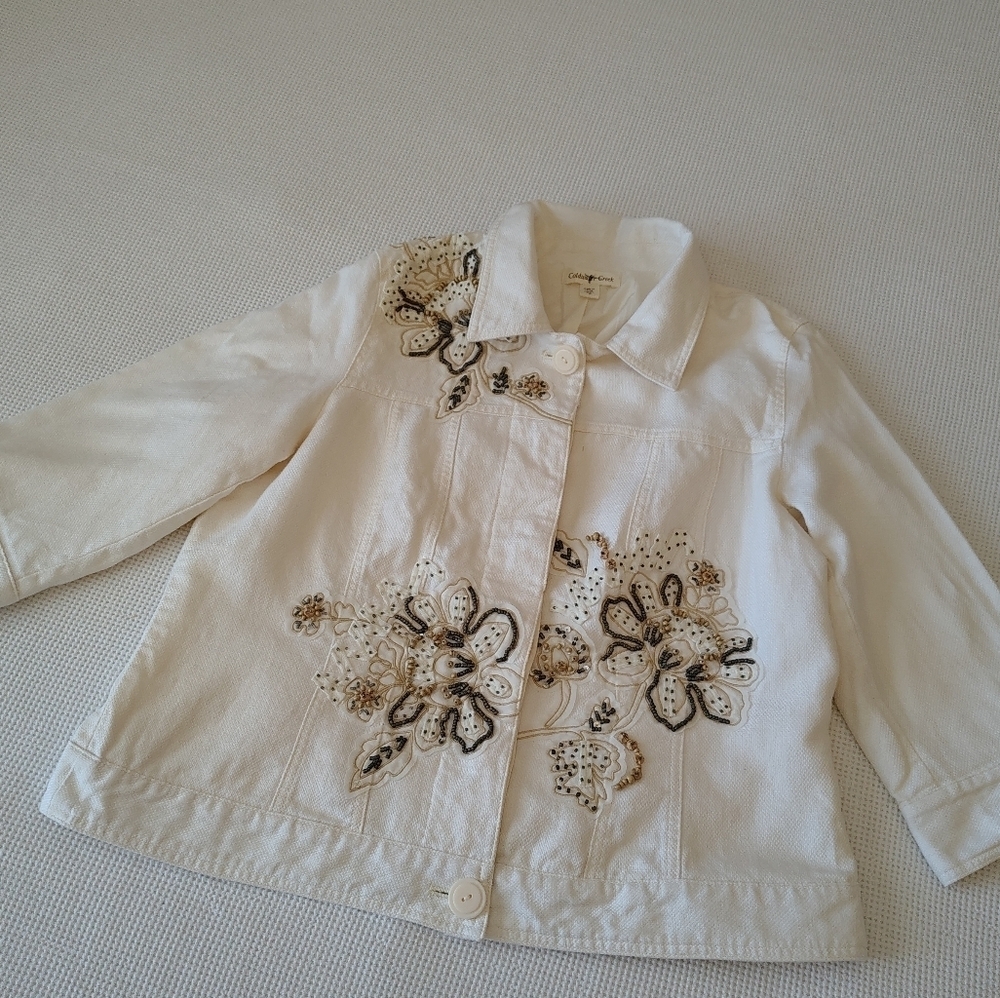 Coldwater Creek Cream Textured Blazer Size 16